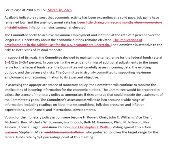 美联储如期维持利率不变 点阵图显示年内还会降息一次