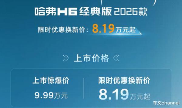 哈弗H6经典版上市, 限时换新价格仅为8.19万元