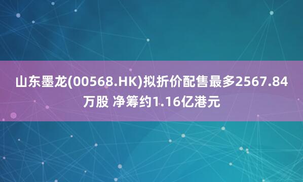 山东墨龙(00568.HK)拟折价配售最多2567.84万股 净筹约1.16亿港元
