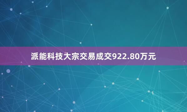 派能科技大宗交易成交922.80万元