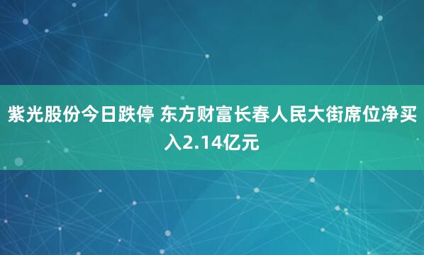紫光股份今日跌停 东方财富长春人民大街席位净买入2.14亿元