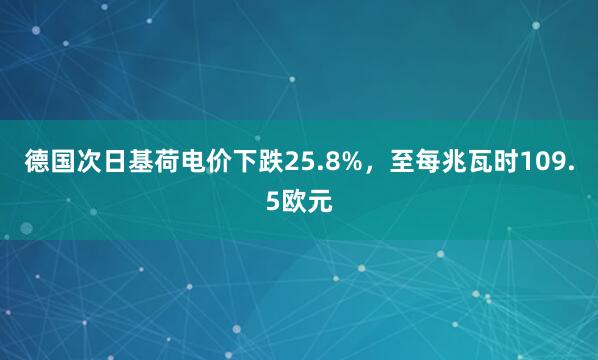 德国次日基荷电价下跌25.8%，至每兆瓦时109.5欧元