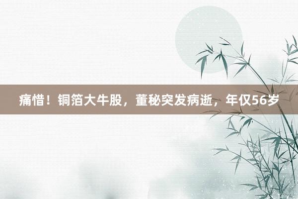 痛惜！铜箔大牛股，董秘突发病逝，年仅56岁