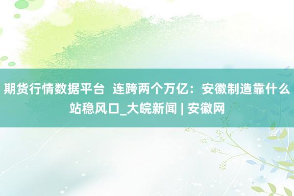 期货行情数据平台  连跨两个万亿：安徽制造靠什么站稳风口_大皖新闻 | 安徽网