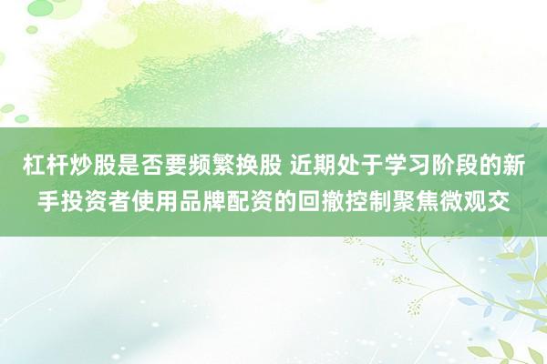 杠杆炒股是否要频繁换股 近期处于学习阶段的新手投资者使用品牌配资的回撤控制聚焦微观交