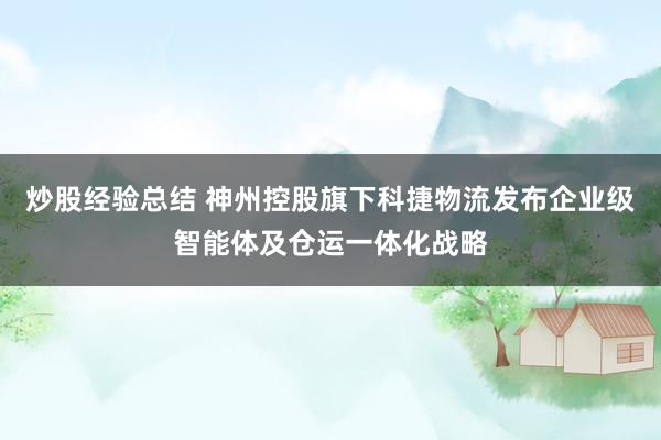 炒股经验总结 神州控股旗下科捷物流发布企业级智能体及仓运一体化战略