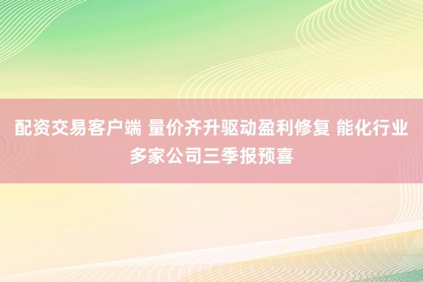 配资交易客户端 量价齐升驱动盈利修复 能化行业多家公司三季报预喜